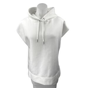 Stradivarius White Fleece Sleeveless Hooded Hoodie Drawstring Sweater Top Size L